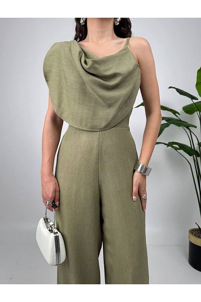 Zoe Zoe Women's Degaje Collar Strap Linen Jumpsuit