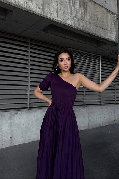 Mossta One Shoulder Pleated Long Evening Dress - Purple