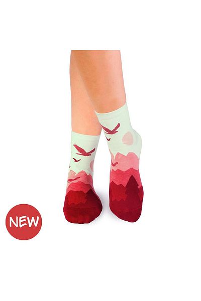 Pirin Hill Fine Cotton Over-the-Ankle Socks Cherry Blossom Flight