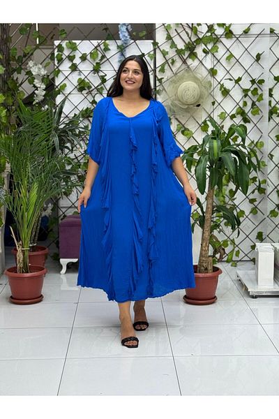 Punta Otantik VL3041 Ruffled Voile Dress Royal Blue