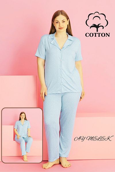 AYMELEK Women's Pajama Set Cotton Plus Size Shirt and Pajama Set (Oversized)