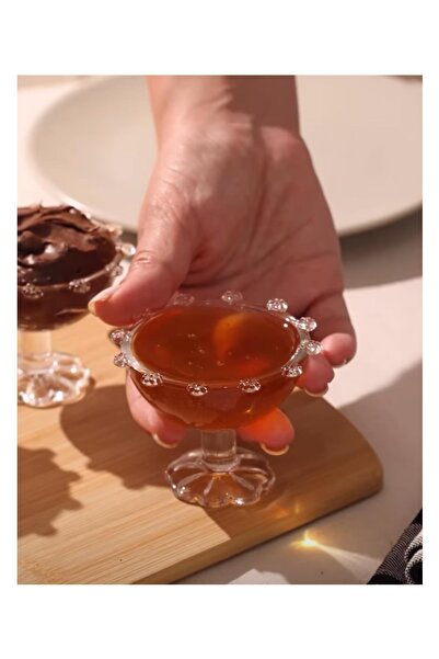 ALBETTO Set of 6 Glass Legged Daisy Motif Coffee Side Turkish Delight Snack Bowl Mini Size 41973