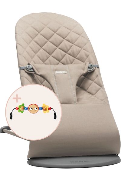 BabyBjörn BabyBjorn - Classic quilted fabric rocker, Bliss Sand Grey, with toy bar included