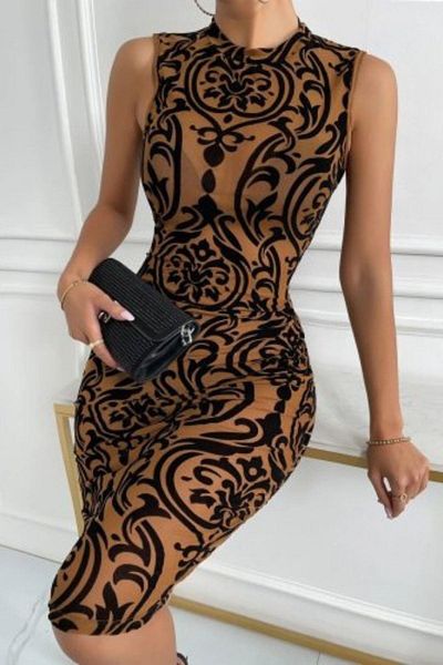Mossta Sleeveless Turtleneck Patterned Diving Suit - Brown