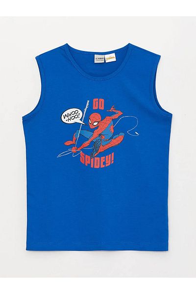 LC Waikiki Lcw Kids Blue Crew Neck Spider-Man Printed Boys Tank Top and Swim Shorts