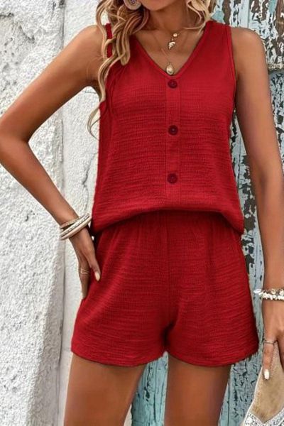 Mossta V-Neck Front Buttoned Wrap Double Suit - Red