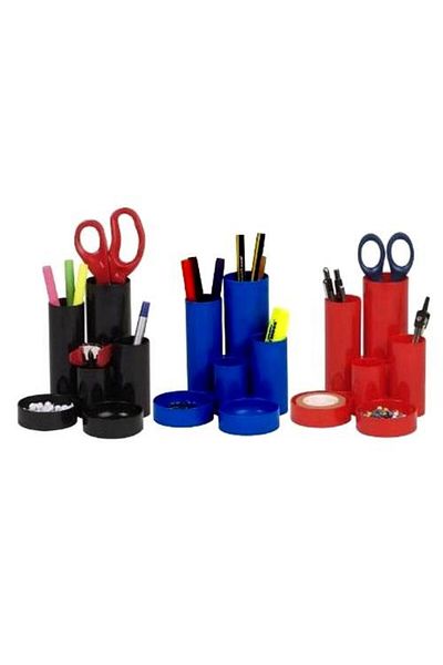 Flaro Blue Tubular Desk Organizer, 6 Compartments, Durable Plastic, Compact Office Storage