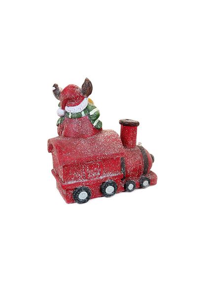 Chomik Christmas Decoration, Ceramic, Train With Reindeer And Tree, Red, Led, 3xaa, 38 Cm