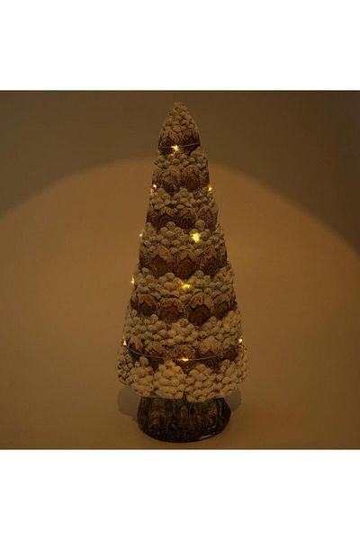 Chomik Christmas Decoration, Ceramic, Fir, White And Brown, Led, 3xaa, 17.5x17.5x42 Cm