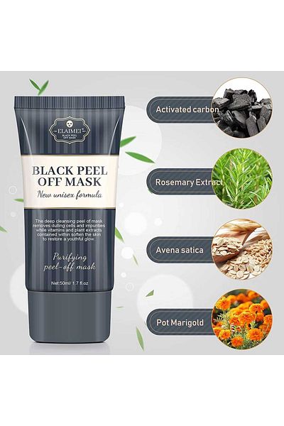 ELAIMEI Black Mask with Activated Charcoal, Rosemary and Marigold, Cleansing and Detoxifying the Skin, 50 ml