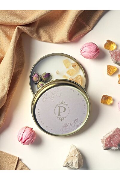 Pisidesa Doğal Taşlı Gül Aromalı Soya Mum – Aroma Terapi, Doğum Günü Hediyesi...