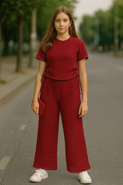 ARBİ kids Girl's Bubble Fabric Summer Loose Trousers Stylish Suit