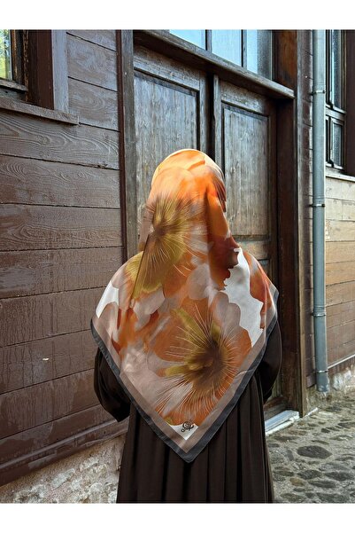 Qalortex Scarf Pamuklu Flora Desen Eşarp-Vizon