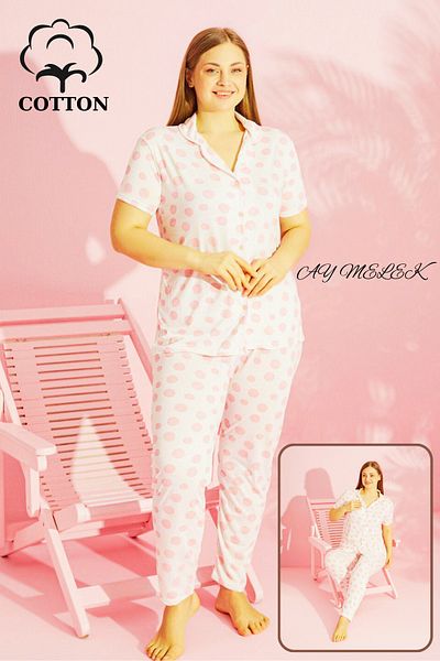 AYMELEK Women's Pajama Set Cotton Plus Size Shirt and Pajama Set (Oversized)