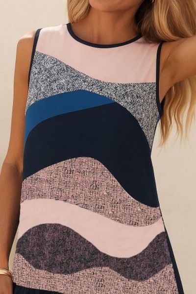 Mossta Sleeveless Tie Back Patterned Dress - Patterned