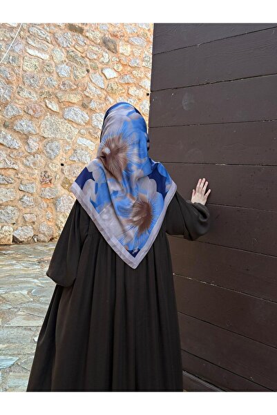 Qalortex Scarf Eșarfă din bumbac cu model floral-Indigo