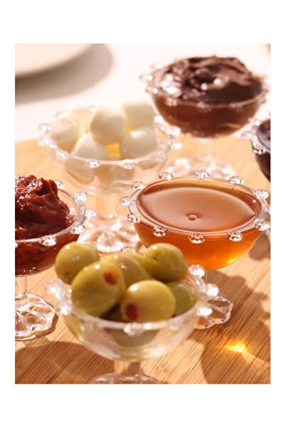 ALBETTO Set of 6 Glass Legged Daisy Motif Coffee Side Turkish Delight Snack Bowl Mini Size 41973