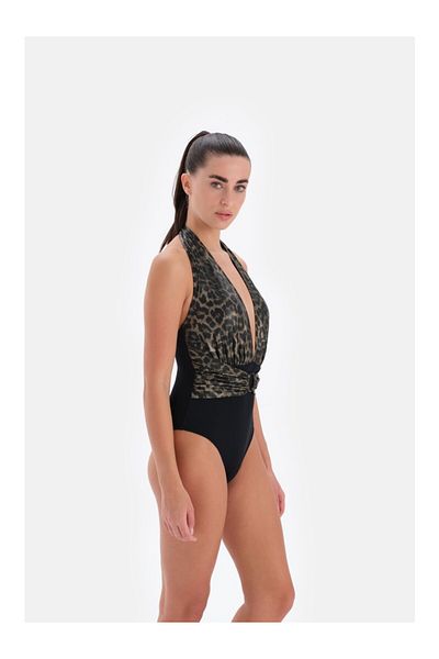 Eros Leopard Pattern Stylish Women's Swimming Swimsuit with Necklace