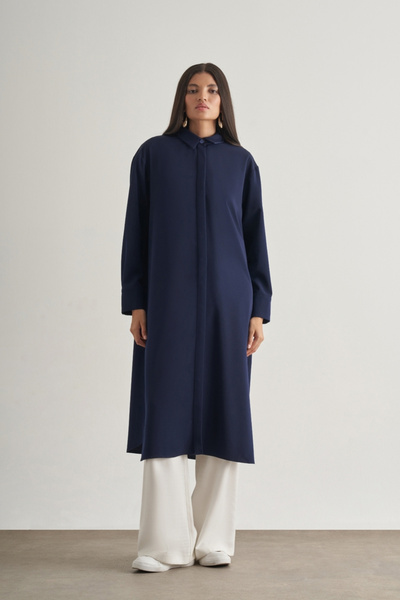 Mizalle Mizallle Çıtçıtlı Uzun Yazlık Lacivert Tunik