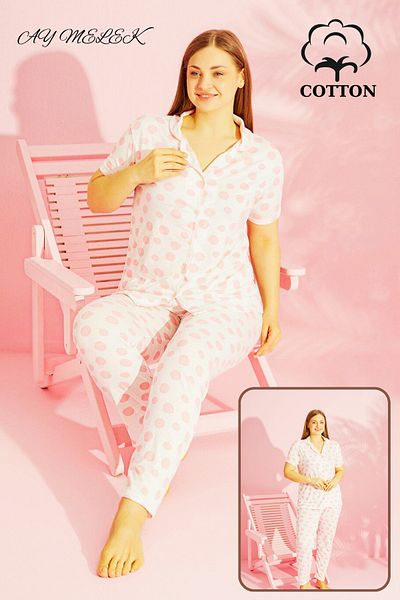AYMELEK Women's Pajama Set Cotton Plus Size Shirt and Pajama Set (Oversized)