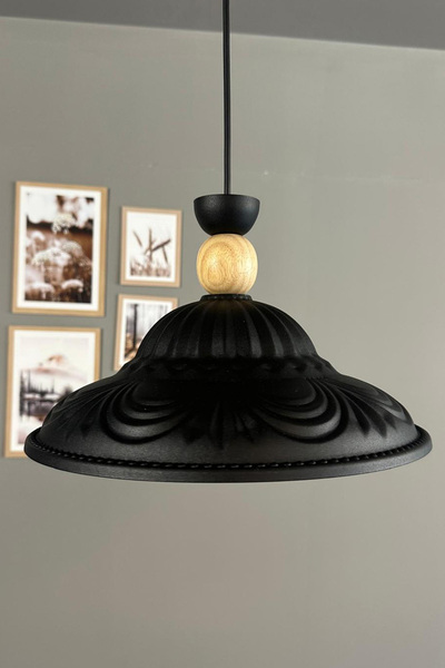 Bamyum Ralivo Siyah Metal Avize Tekli Ahşap Şapka Başlık Mutfak Modern Dekora...