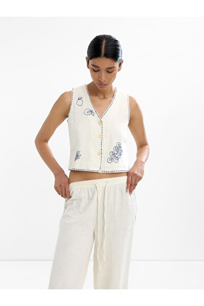PARFOIS %100 Pamuk Nakışlı Yelek.