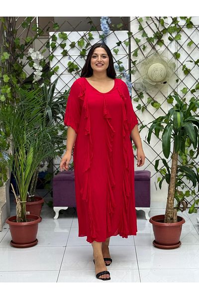 Punta Otantik VL3041 Ruffled Voile Dress Red