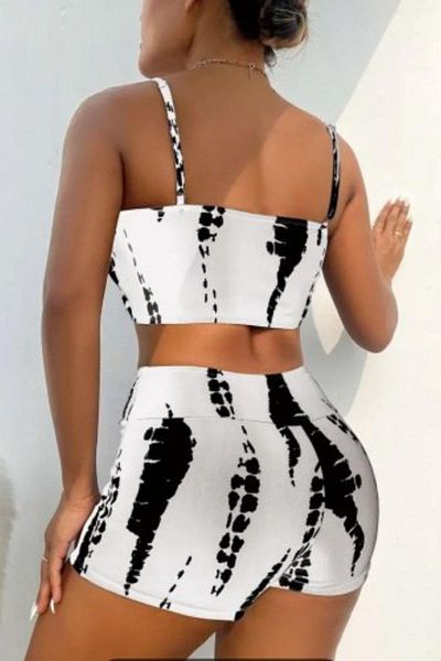 Mossta Thin Strap Gather Detail Crop Short Leggings Double Set - White