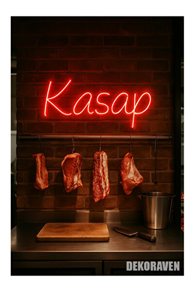 dekoraven Kasap Yazılı Neon Led Tabela - 80x40