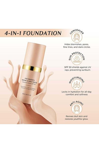 NOVA KISS Skin Tone Adaptable Foundation, Medium Spectrum, SPF 50, 4K Skin Evenness, 30 g