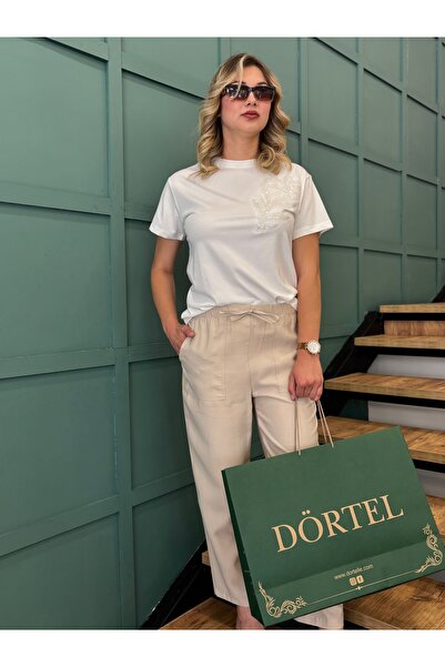 AYHAN Women's Pocketed Elastic Waist Pipe Leg Trousers