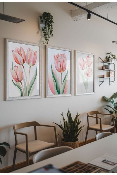 21mxm Set de 3 postere cu flori în acuarelă, artă botanică de perete, imprimeuri digitale pe pânză, model floral minimalist