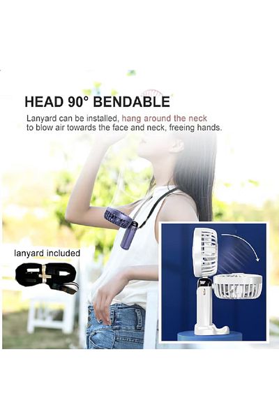 OEM Ultra-portable foldable fan 3 in 1, Plastic/Silicone, 5 speeds, LCD screen, WHITE
