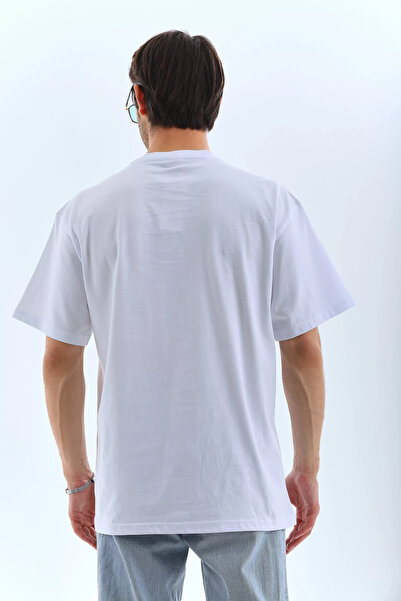 HAZEGO Tricou unisex oversize cu bijuterii cu guler rotund - alb