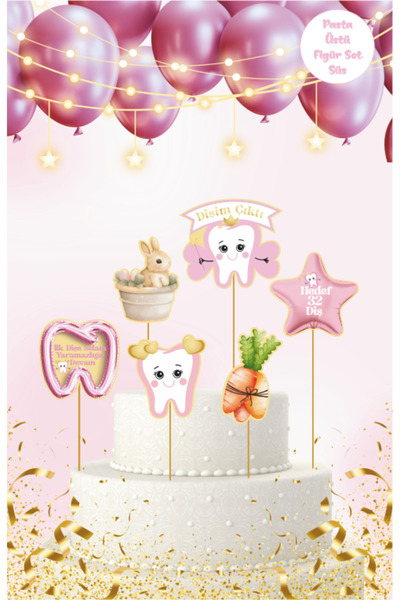 BatıDoğu Diş Buğdayı Temalı Pembe Pasta Üstü Figür Set