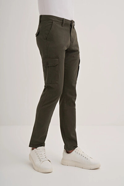 Cazador Vintage Terry Slim Fit Boru Paça Likralı Gabardin Kargo Pantolon-00120