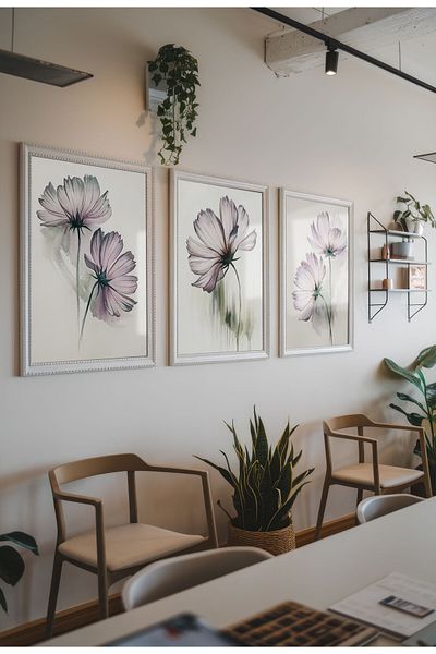 21mxm Set de 3 postere cu flori pastelate, imprimeuri botanice pe pânză în acuarelă, artă murală florală minimalistă