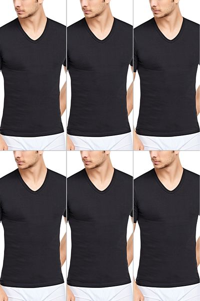CNT Tricou cu jumătate de mânecă pentru bărbați, cu decolteu în V, pachet de 6