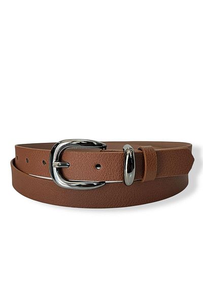 Gesa Men's Faux Leather Nickel Buckle Thin Old Money Belt 2.5 cm