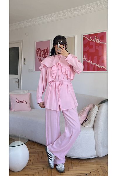 MYGİYİMİSTANBUL Modal Double Suit with Ruffle Kuaşklı