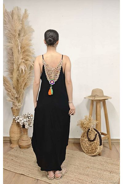Butik Ayseba Women's Strap Back Knitted Italian Viscose Dress with Embroidery Detail