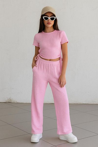 ARBİ kids Girl's Bubble Fabric Summer Loose Trousers Stylish Suit
