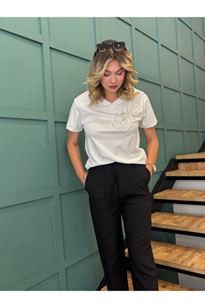 AYHAN Women's Pocketed Elastic Waist Pipe Leg Trousers