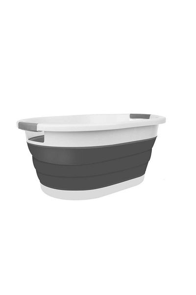 ISO TRADE Laundry Basket, 2 Handles, Foldable, Silicone, Grey And White, 25 L, 53.5x38x6/15/24 Cm