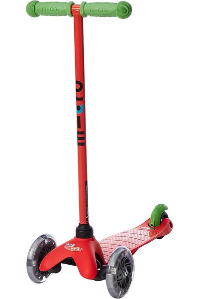 Micro Scooters - Mini Micro Sporty Red with Red T-Bar | Swiss Designed | Kids Scooter with LED Wheel