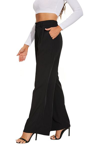 OEM Women Wide Leg Pants High Elastic Waisted Business Work Trousers Long Straight Pants