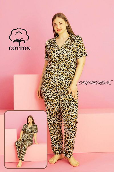 AYMELEK Women's Pajama Set Cotton Plus Size Shirt and Pajama Set (Oversized)