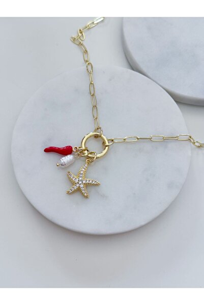 CHARMLUCKY ÇELİK DENİZ YILDIZI İNCİ CHARM KOLYE