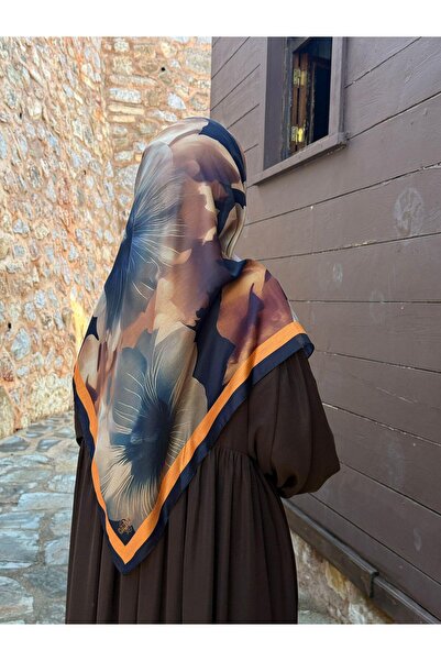 Qalortex Scarf Κασκόλ με βαμβακερό σχέδιο φλοράλ-Μαύρο/χρυσό