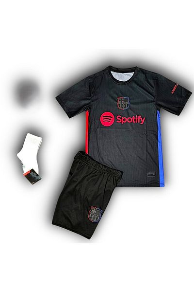 yenteks Sezonul 24-25 L. Yamal. Set de tricou pentru copii de culoare neagră Barcelona (cu cadou șosete)